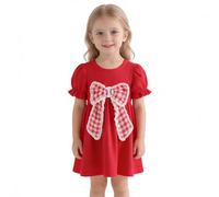 Vestido Niña Vestidos Casuales Niñas Estilo Béisbol Elemento Lazo Mangas Volantes Vestido Juego Diario Niña Corte A Falda Fluyente Diseño Deportivo Femenino Vestido niña Manga Globo