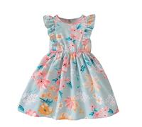 Vestido Niña Vestidos Verano Niñas Florales Manga Globo Transpirable Moda Vestido Casual Elegante Niña Talle Alto Volantes Pequeños Estampado Flores Fresco Vestido niña Estampado Floral