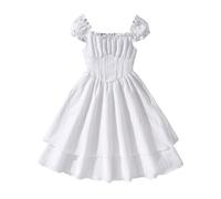 Vestido Niña Vestidos Verano Niñas Manga Corta Volantes Canesú Fruncido Casual Vestido Fiesta Princesa Cuello Palabra Volantes Diseño Ajustado Niñas Vestido niña Manga Globo