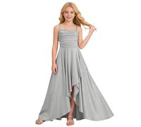 Vestido Niñas con Corpiño Cruzado y Falda Escalonada de Volantes Elegante (Grey, 13-14 Years)