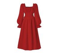 Vestido Niñas - Vestido De Fiesta Francés con Escote Cuadrado Mangas Abullonadas Y Elegante Corte Acampanado Que Define La Cintura Ideal para Ocasiones Formales Especiales De (Red 10-11 Years)