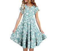 Vestido Niñas - Vestidos Florales para Niñas para Verano Playa Piscina Juegos Al Aire Libre Cómodos E Informales para Niños De 4 A 15 Años (Sky Blue 14-15 Years)