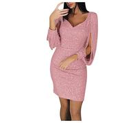 Vestido Nochevieja Cóctel Invitada Malla Manga Brillante Fin Largo Lentejuelas Maxi Otoño Elegantes Classy Ropa