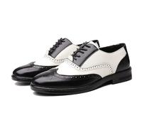 Vestido Oxford for hombres Brogue con cordones Punta de ala en relieve Zapatos Oxford de cuero vegano de dos tonos Tacón de bloque Suela de goma Antideslizante Antideslizante Antideslizante(Color:Negr