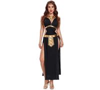 Vestido para Fiesta De Halloween, Disfraz De Diosa Griega, Adornos Dorados, Dos Tonos Blanco Y Negro (Black,L)