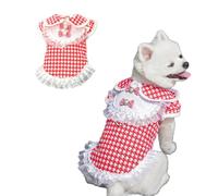 Vestido para mascota para gato, perro, niña, falda de princesa de encaje con lazo con anillo en D, chaleco de verano para perro, para cumpleaños, boda, fiesta, vacaciones, S (camisa roja)