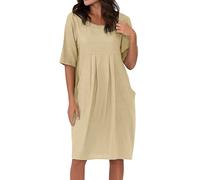 Vestido para mujer, con bolsillos de manga corta, longitud máxima, en algodón, para playa, vacaciones, verano, con detalles de diseño que incluyen vestido de manga corta con cuello redondo y vuelo