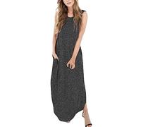 Vestido para mujer, con bolsillos sin mangas de color sólido, en poliéster, para ropa de trabajo/ropa de noche; con detalles de diseño, incluyendo bolsillos de vestir lisos, cuello mandarín, gris, S