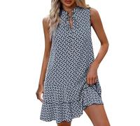 Vestido para mujer, con cuello en V sin mangas, estampado en poliéster y elastano, para uso diario; con detalles de diseño que incluyen frontera europea con estampado bohemio, cuello de una sola pieza