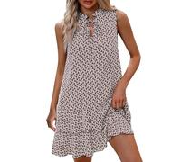 Vestido para mujer, con cuello en V sin mangas, estampado en poliéster y elastano, para uso diario; con detalles de diseño que incluyen frontera europea con estampado bohemio, cuello de una sola pieza