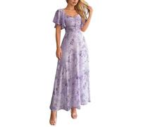 Vestido para mujer, con estampado floral ajustado, en gasa, para verano o uso casual; con detalles de diseño que incluyen vestido estampado con vuelo, silueta delgada de una sola pieza con forro