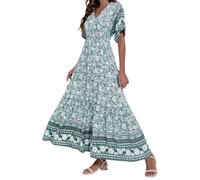 Vestido para mujer, con estampado floral de manga corta, en poliéster, para verano o uso casual; con detalles de diseño que incluyen manga corta con vuelo, cuello redondo de una sola pieza, verde, XXL