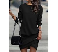 Vestido para mujer, manga larga, cuello redondo, dobladillo irregular | Silueta delgada, atuendo diario, estilo simple, aspecto urbano, ajuste elegante, capa fácil, uso diario, atuendo versátil