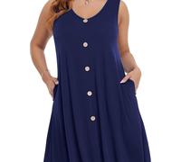 Vestido para Mujer Talla Grande, Vestido de Playa de Color Sólido con Cuello en V, Vestido Casual de Vestir con Bolsillos, Cubre Bañador