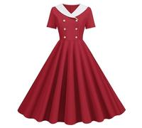 Vestido para mujer, vintage, estilo rockabilly, cuello en V, manga corta, casual, acampanado, vestido de cóctel, fiesta, fiesta de los años 50, vestido de noche de graduación