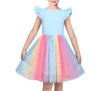 Vestido para niña Azul Claro Arco Iris Estrella Tul Manga con Volantes Diariamente Hermoso 4 años
