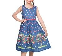 Vestido para niña Azul Floral Manzana Árbol Impresión Vieira Casual Sol Verano 7 años