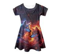 Vestido para niña con estampado de animales de dibujos animados, informal, línea A, vestido de verano para niños pequeños, manga corta, cuello redondo, ideal para exteriores, uso diario, ocio, lavable