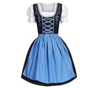 Vestido para niña, de poliéster, para uso informal, con detalles de diseño, incluye vestido alemán, cuello cuadrado, delantal Oktoberfest; vestido de una sola pieza a juego, azul, L