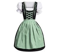 Vestido para niña, de poliéster, para uso informal, con detalles de diseño, incluye vestido alemán, cuello cuadrado, delantal Oktoberfest; vestido de una sola pieza a juego, verde, M