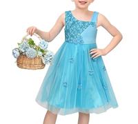 Vestido para niña Flor Sin Mangas Azul Tul Floral 3D Encaje Boda Fiesta Pageant 5 años