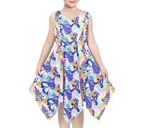 Vestido para niña Morado Hoja Tropical Hanky Hem Verano Sol Fiesta Playa 7 años