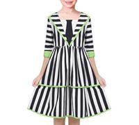 Vestido para niña Negro Blanco Rayado gótico 1950 Retro Escalonado Víspera de Todos los Santos 10 años