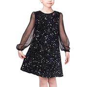 Vestido para niña Negro Lentejuela Escarpado Malla Manga Larga Fiesta Elegante Vestido de Fiesta 6 años