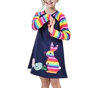 Vestido para niña Pascua de Resurrección Floral La Caza del Huevo Aplique Arco Iris Color Conejo Manga Larga 7 años