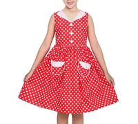 Vestido para niña Rojo Lunares Bolsillo Retro Colegio Verano Todos los días Sin Mangas 10 años