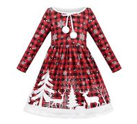 Vestido para niña Rojo Navidad Copo de Nieve Árbol Manga Larga Invierno Fiesta 5 años