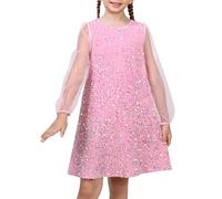 Vestido para niña Rosa Brillar Escarpado Malla Manga Larga Elegante Formal Vestido Fiesta 10 años