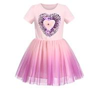 Vestido para niña Rosa Gradiente Brillante Corazón Lentejuela Tutu Enamorado Manga Corta 8 años