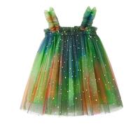 Vestido para niña sin mangas, estrella, luna, batik, tul, fiesta, fiesta, fiesta, vestido de princesa, ropa, verde, 4-5 años