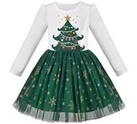 Vestido para niña Verde Árbol de Navidad Copo de Nieve Fiesta Tutu Manga Larga 7 años