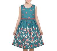 Vestido para niña Verde Fresa Floral Zigzag Linda Sin Mangas Casual Fiesta 6 años
