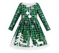 Vestido para niña Verde Navidad Copo de Nieve Árbol Manga Larga Invierno Fiesta 6 años