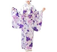 Vestido para niñas Tradicional Japonés Kimono Para y Ropa tradicional china para Niños cómodo moderno y retro de tela yukata kimono anime cosplay traje de cuerpo completo mujer (a-Purple, 9-10 Years)