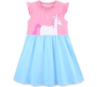 Vestido para Niñas Verano Algodón Floral con Unicornio Sin Mangas Corta Casual Vestidos Tallas 1-7 años, 6-7 años, Unicornio