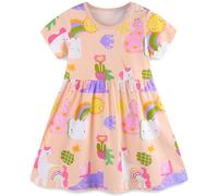 Vestido para Niñas Verano Algodón Floral con Unicornio Sin Mangas Corta Casual Vestidos Tallas 1-7 años, 2-3 años, Naranja