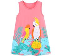 Vestido para Niñas Verano Algodón Floral con Unicornio Sin Mangas Corta Casual Vestidos Tallas 1-7 años, 2-3 años, Pájaro