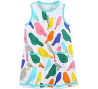 Vestido para Niñas Verano Algodón Floral con Unicornio Sin Mangas Corta Casual Vestidos Tallas 1-7 años, 3-4 años, Pájaros