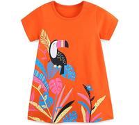 Vestido para Niñas Verano Algodón Floral con Unicornio Sin Mangas Corta Casual Vestidos Tallas 1-7 años, 5-6 años, Pájaro