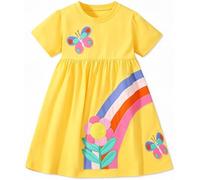 Vestido para Niñas Verano Algodón Floral con Unicornio Sin Mangas Cortas Casual Vestidos Tallas 1-7 años, 5-6 años, Flores