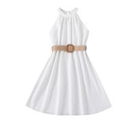 Vestido para niños, Color sólido, Cuello Colgante, colección de Cintura, Vestido de Princesa, Prendas de Vestir a la Moda Estrecha Cuadros Amarilla