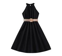 Vestido para niños, Color sólido, Cuello Colgante, colección de Cintura, Vestido de Princesa, Prendas de Vestir a la Moda Estrecha Cuadros Amarilla