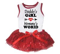 Vestido para perros de Petitebella Daddy's Girl and Mommy's World Puppy Puppy (lentejuelas blancas/rojas pequeas)
