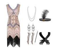 Vestido pesado años 1920 con perlas y lentejuelas, traje Gatsby completo de siete piezas, traje vintage de lujo para carnavales y fiestas temáticas retro