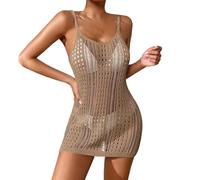 Vestido Piscina Mujer,Copricostume da spiaggia Sexy per Abito Corto con cinturino per Spaghetti con all'uncinetto testurizzato in Maglia velata da Donna