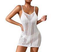Vestido Piscina Mujer,Copricostume da spiaggia Sexy per Abito Corto con cinturino per Spaghetti con all'uncinetto testurizzato in Maglia velata da Donna